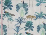 Tkanina 100% bawełna home decor druk cyfrowy tygrysy, pawie tukany na beżowym 