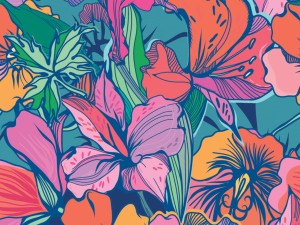 Dresówka z elastanem kolorowe kwiaty retro druk cyfrowy dzianina dresowa pętelka bawełna