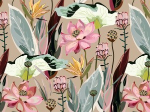 Jersey bawełna z elastanem floral art na beżu druk cyfrowy 