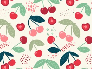 Jersey bawełna z elastanem  wisienki  kawaii druk cyfrowy