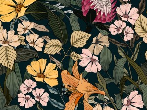 Dresówka z elastanem vintage garden druk cyfrowy dzianina dresowa pętelka bawełna